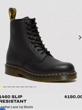 Dr. Martens Black Leather 8-Eye Lace-Up Boots with Yellow Welt Stitching